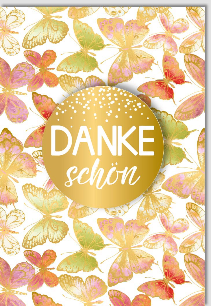 Danksagungs-Doppelkarte mit Schmetterlingen & Goldapplikation – Elegante Glückwunsch-Karte für Feiern, Premium Geschenkkarte mit Goldakzenten