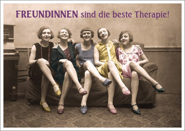 Freundschafts-Postkarte für Damen: "Therapie unter Freundinnen" - Vintage Humor & Spaß, Lustige Sprüche, Zusammenhalt & Glück, Retro Geschenk-Karte