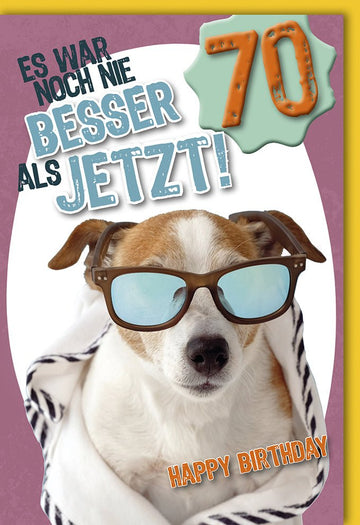 70. Geburtstag Lustige Doppelkarte - Witziger Hund mit Brille, Glückwunsch & Gratulation, Ideal für Jubiläumsfeier & Party Deko