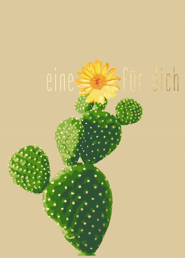 Freundschafts - Postkarte mit Spruch – Kaktus & Blume Design, Grün Gelb, Liebe & Natur , Minimalistisches Geschenk