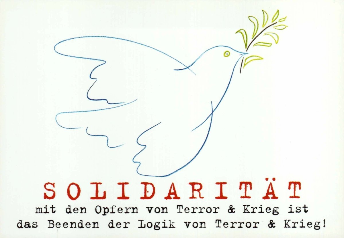 Friedenskarte mit Taube – Solidarität & Respekt, Antikrieg Botschaft, Einheit & Hoffnung, Gedenken an Kriegsopfer – Symbol für Frieden