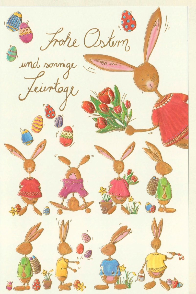 Frohe Ostern Doppelkarte Set - Osterhase & Ostereier Motiv, Frühlingsblumen & Tulpen Design, Festliche Ostergrüße für Familie und Freunde