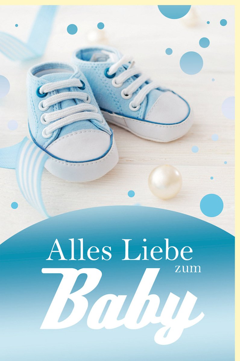 Geburt Glückwunschkarte für Jungen - Elegante Doppelkarte mit Babyschuhen in Hellblau, Schimmer - Effekt, Ideal für Babyshower, Neugeborenes, Eltern & Großeltern