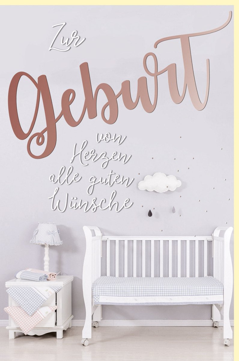 Geburt Glückwunschkarte für Neugeborene - Elegante Babykarte zur Gratulation, Babyparty, Metallicfolie in Roségold, Weiß & Rosa, Ideal für Eltern & Großeltern, Inklusive Mobile & Laufstall Spielzeug Motive