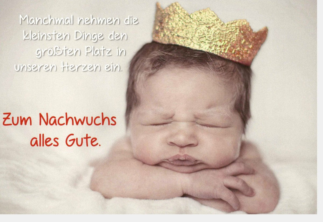 Geburt Glückwunschkarte - Herzlichen Glückwunsch zur Geburt Ihres Babys, Doppelkarte mit Glitzerkrone, Elegante Geburtskarte für Neugeborenen Nachwuchs, Inklusive Umschlag