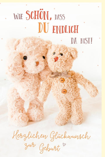 Geburt Glückwunschkarte - Willkommen Baby Teddybär Motiv, Herzliche Gratulation für Neugeborenes & Eltern, Niedliche Doppelkarte zur Babyparty