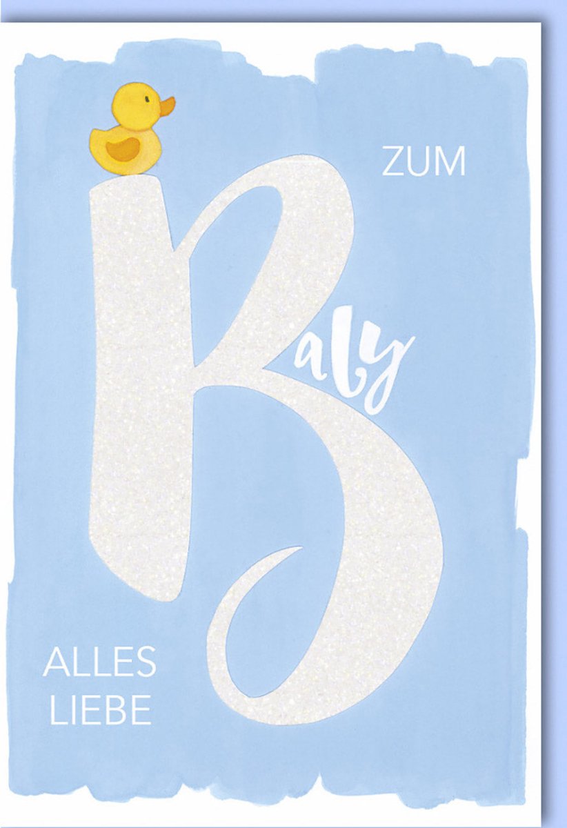 Geburt Junge Doppelkarte - Glitzernde Entchen Babykarte in Blau, Gratulationskarte für Neugeborenes, Ideal für Babyshower & Geburtsgrüße