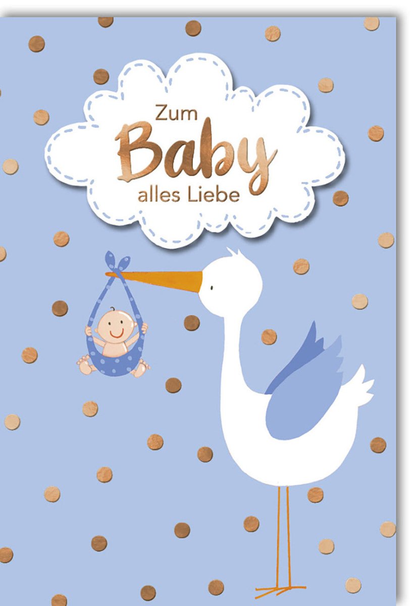 Geburt Junge - Premium Doppelkarte Glückwunschkarte mit Storch - Motiv, Liebevoll Gestaltet für Neugeborenes, Babyshower & Familie, Himmelblau Wolken - Design, Ideal für Eltern & Großeltern, Babyboy Gratulationskarte