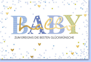 Geburtskarte für Jungen - Glückwunschkarte zur Geburt eines Neugeborenen, Babykarte "Hallo Baby" in Blau für Eltern, Großeltern & Freunde, Willkommensgruß zur Babyparty, Jungenkarte mit Babyglück - Motiv