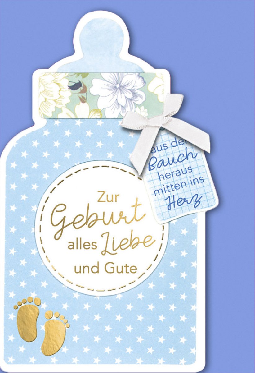 Geburtskarte für Jungen - Herzlichen Glückwunsch Babykarte, Doppelkarte mit Babyfüßen Motiv, Grußkarte zur Geburt eines Neugeborenen Boy, Hochwertige Glückwunschkarte für frischgebackene Eltern