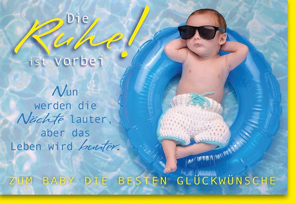 Geburtskarte für Jungen - Witzige Glückwunschkarte zur Geburt, Gratulation Eltern & Baby, Blaue Babyparty Grußkarte, Humorvoll "Willkommen Neues Leben"