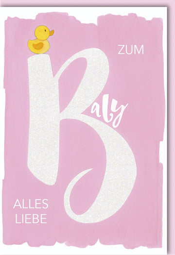 Geburtskarte für Mädchen: Glitzerlack - Ente auf Naturkarton, Rosa Babykarte zur Gratulation - Herzlicher Willkommensgruß für Neugeborene, Eltern und Großeltern, Ideal als Babyshower - Geschenk oder Babyzimmer - Dekoration, Liebevolles Erinnerungsstück