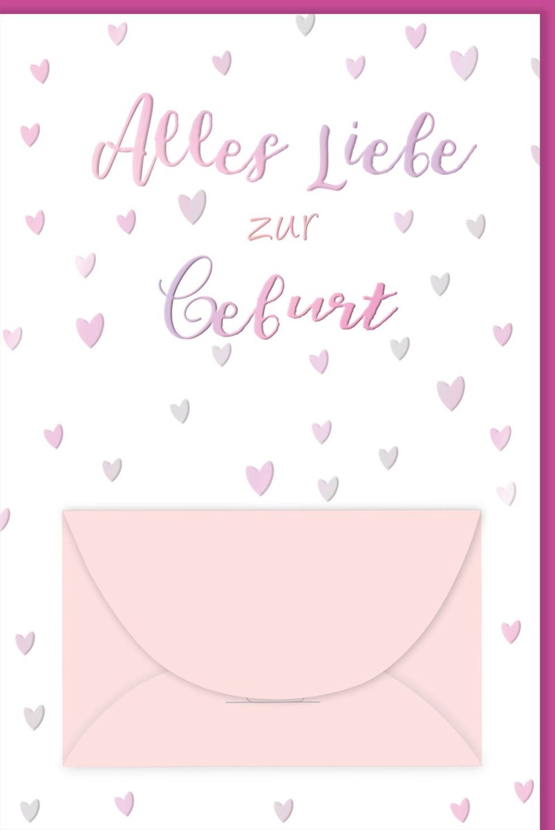 Geburtskarte für Mädchen - Glückwunschkarte zur Geburt, Babykarte mit Herzchen in Rosa & Weiß, Liebevolle Gratulation zur Babyparty