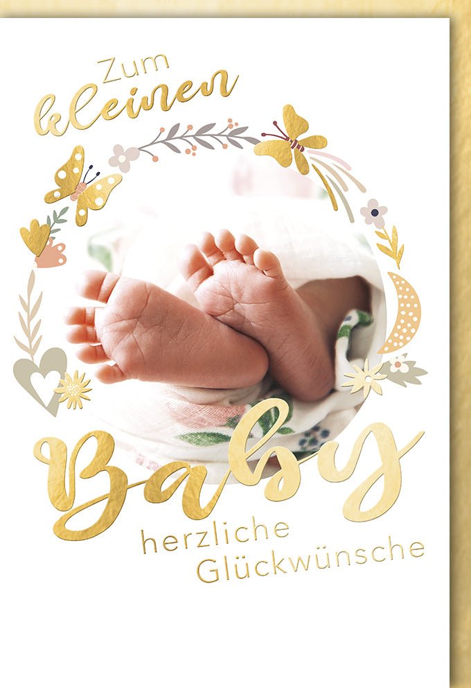 Geburtskarte für Neugeborene - Glückwunschkarte mit Babyfüßen, Ideal für Babyparty & Babyshower, Willkommen Baby!