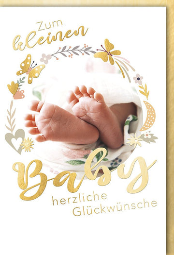 Geburtskarte für Neugeborene - Glückwunschkarte mit Babyfüßen, Ideal für Babyparty & Babyshower, Willkommen Baby!