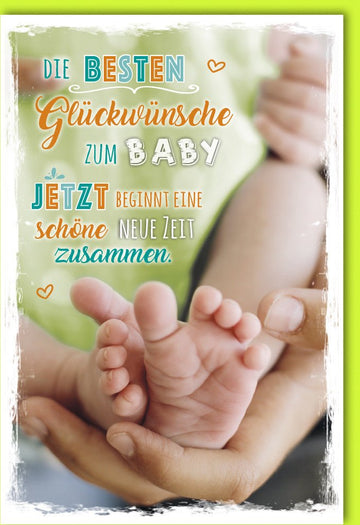 Geburtskarten Doppelkarte - Glückwunschkarte zur Geburt, Babyfüße Design, Gratulation für Neugeborene, Babyparty Karte voller Liebe & Babyglück