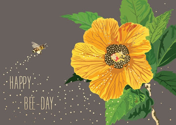 Geburtstag Biene - Design Postkarte - "Bee - Day" Witziger Spruch, Gelb & Grün, Umweltfreundliche Glückwunschkarte mit Blumenillustration