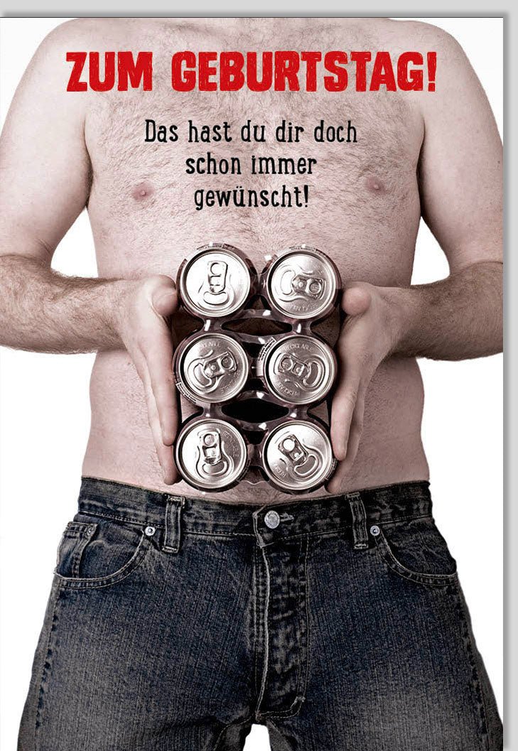 Geburtstags - Doppelkarte für Männer - Lustige Sixpack & Bierbauch Motive, Humorvolle Überraschung mit Witzigen Glückwünschen