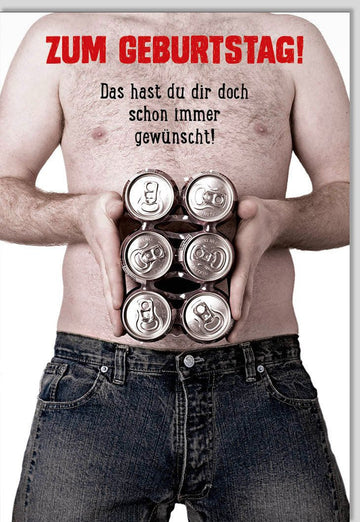 Geburtstags - Doppelkarte für Männer - Lustige Sixpack & Bierbauch Motive, Humorvolle Überraschung mit Witzigen Glückwünschen