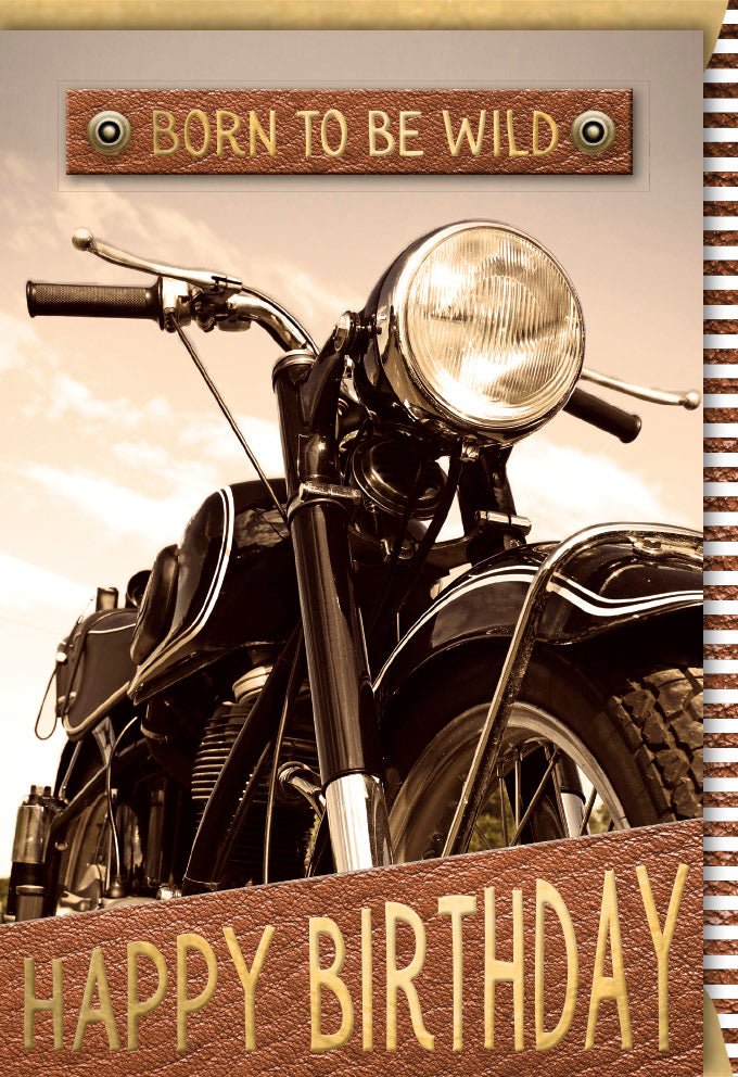 Geburtstags - Doppelkarte für Männer: Vintage Motorrad - Design, Retro "Born to be Wild" Glückwunsch & Gratulation
