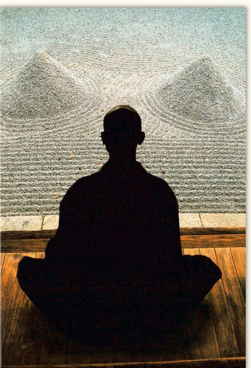 Geburtstags - Doppelkarte für Meditation & Entspannung - Spirituelle Grußkarte mit Mönch - Motiv, Zen Weisheit & Innere Ruhe, Blankokarte für Besinnung und Mindfulness, Frieden und Spiritualität