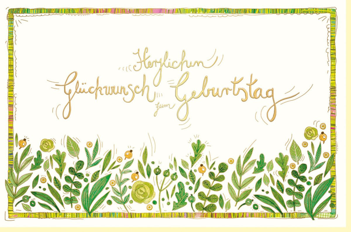 Geburtstags - Doppelkarte für Skorpione: Exklusive Handarbeit, Naturkarton mit Goldfolie & Blindprägung, Grüne Blätter Design, Elegantes Geschenk für Erwachsene Individualisten - Hochwertige Boutique - Qualität, Persönliches Unikat in Grüntönen und Gold