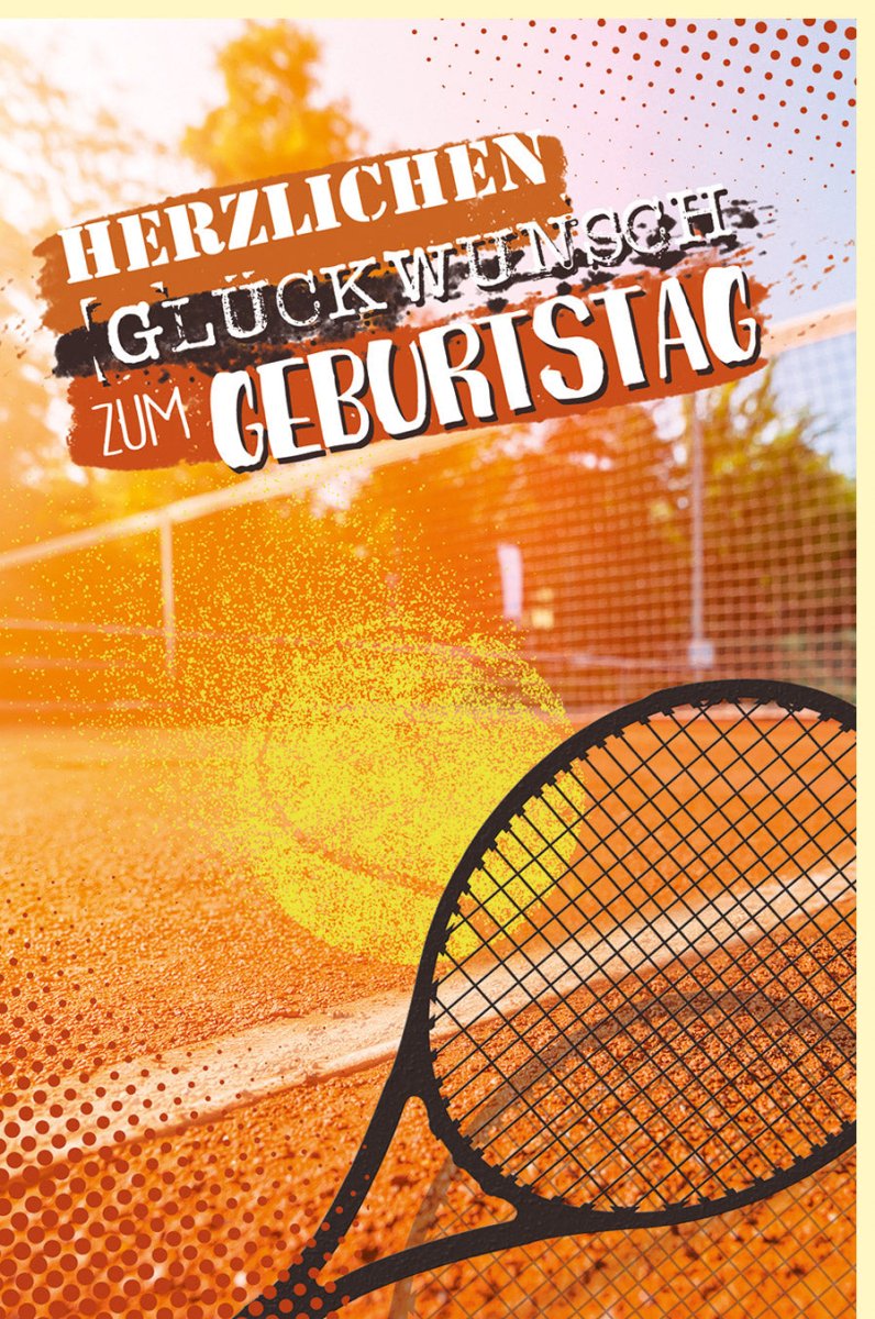 Geburtstags - Doppelkarte für Tennisspieler & Sportfans - Glückwunschkarte mit Tennisball & Tennisschläger Motiv, Sportliches Design in Orange, Ideal für Hobby - Tennis & Aktive Lebensstil Gratulation