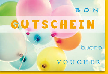 Geburtstags - Doppelkarte mit Ballons – Farbenfroher Gutschein für Himmelsfeier, Geschenkkarte & Voucher, Ideal zum Gratulieren & Schenken
