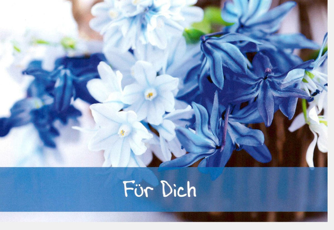 Geburtstags - Doppelkarte mit Blumenmotiv in Hellblau – Gruß & Glückwunsch, Ideal zum Verschicken als Überraschung & Freude