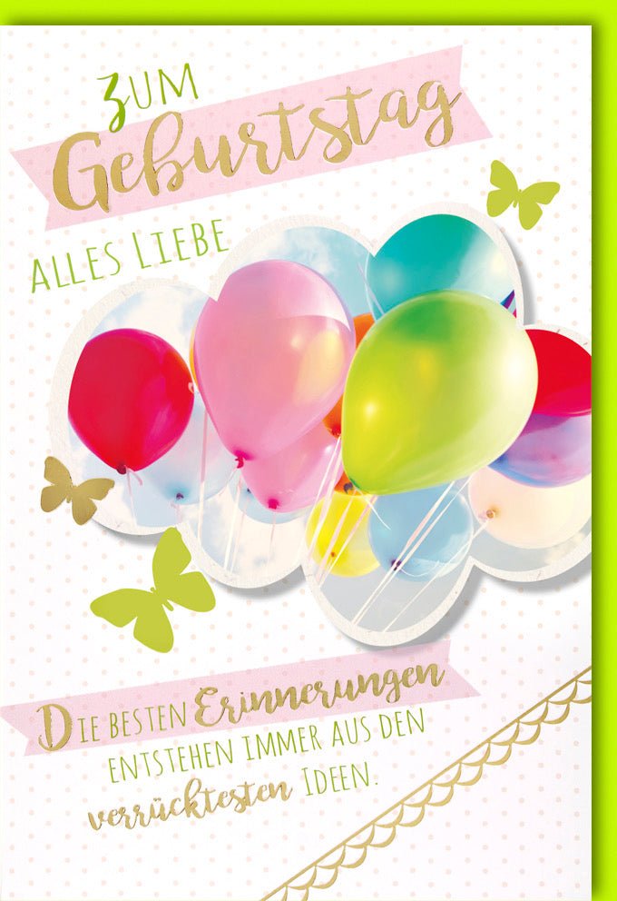 Geburtstags - Doppelkarte mit bunten Ballons: Liebevolle Glückwünsche, Verrückte Ideen & Freude – Festliche Gratulationskarte mit Luftballons & Erinnerungen