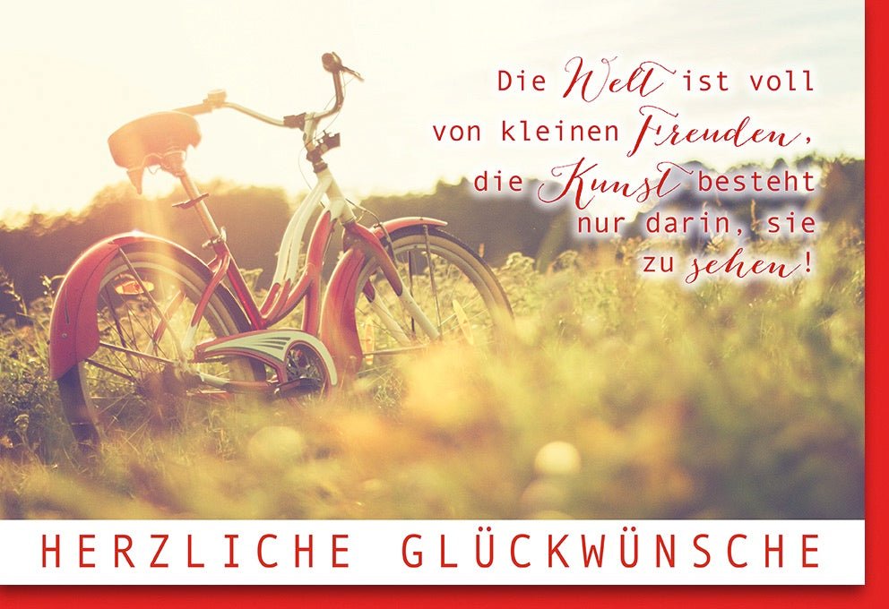 Geburtstags - Doppelkarte mit Fahrrad & Naturmotiv - Sonnenuntergang, Freundschaft & Lebensfreude, Inspirierendes Zitat
