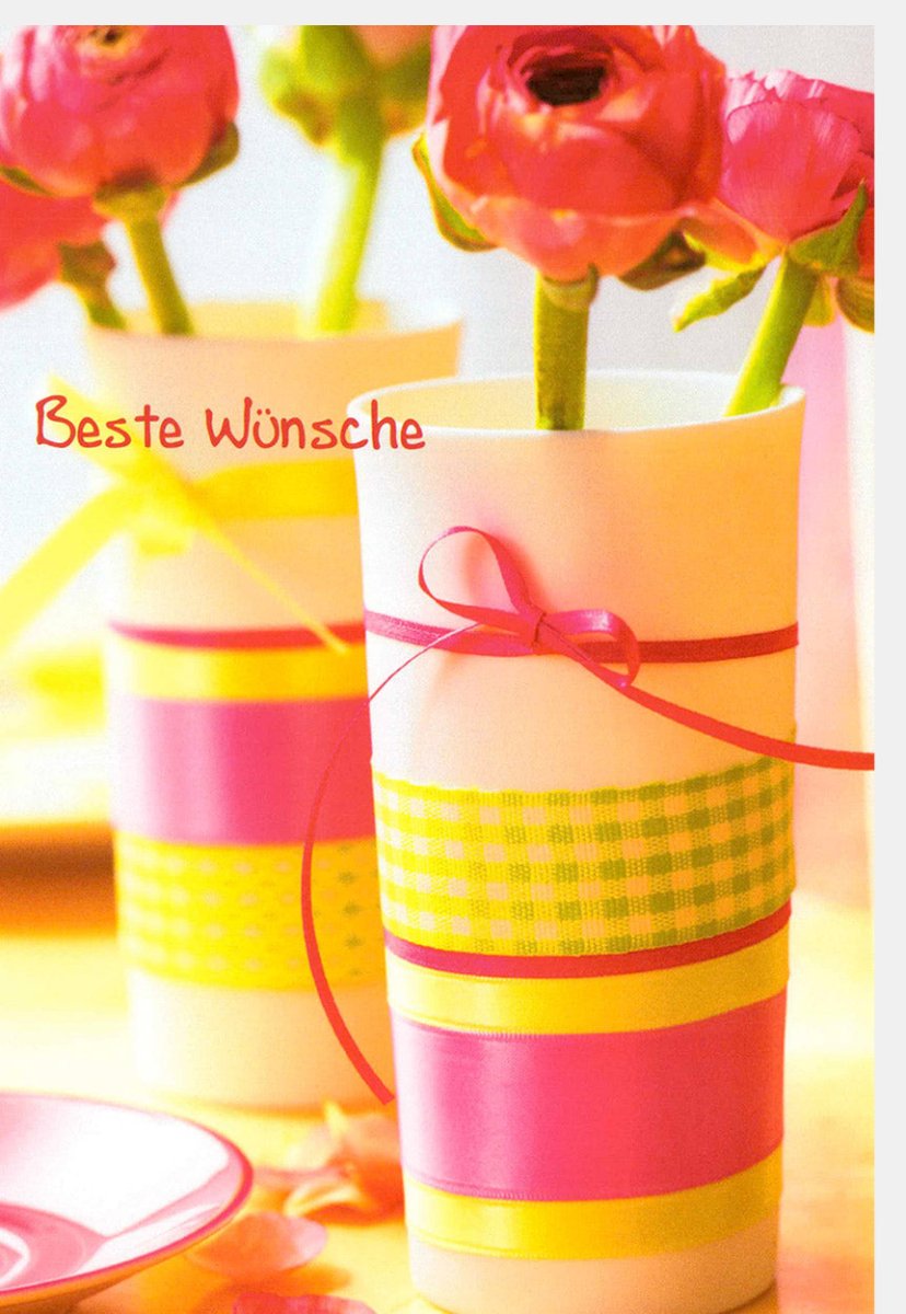 Geburtstags - Doppelkarte mit Rosa Blütenstrauß Design, Elegante Grußkarte für Feier & Glückwunsch, Liebevolle Frühlings - /Sommerdekoration mit Schmuckband, Ideal als Tischdeko & Vasenschmuck - "Beste Wünsche" Festliche Kartenkollektion