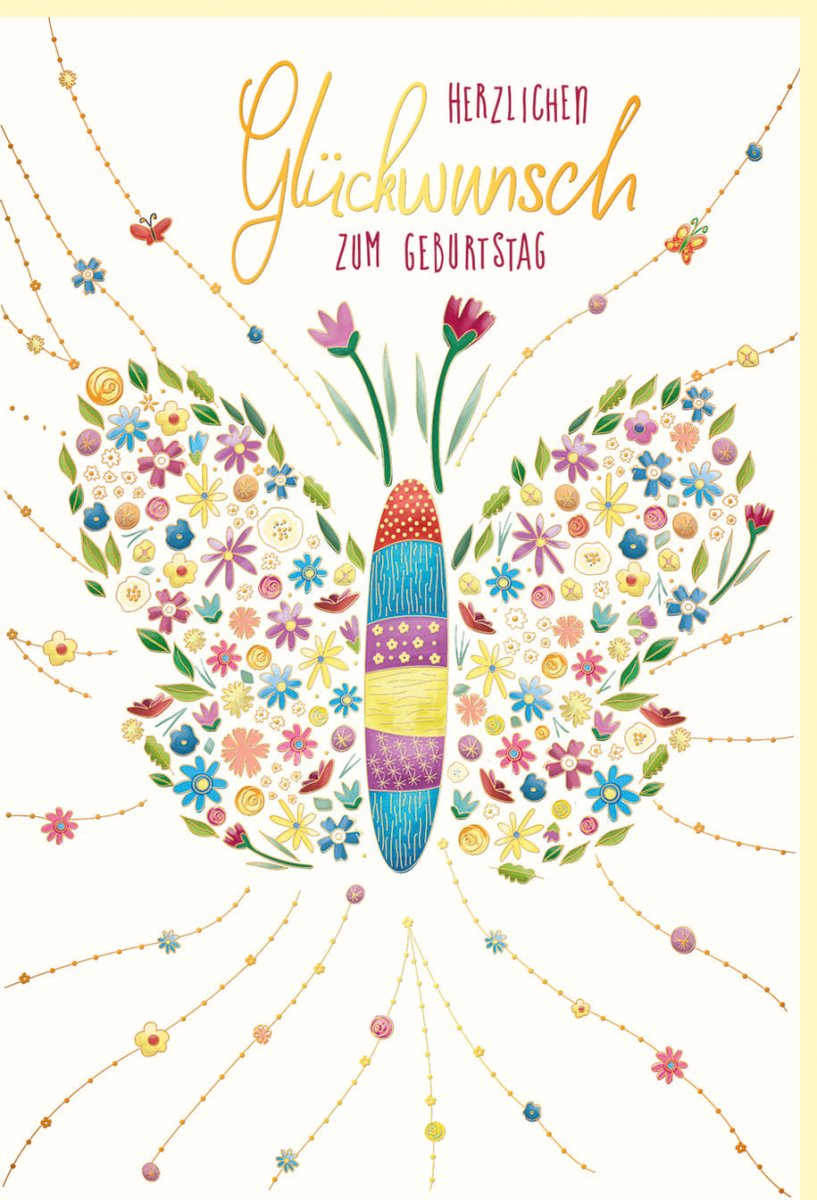 Geburtstags - Doppelkarte mit Schmetterling & Blumenmotiv - Handgemachte Glückwunschkarte auf Naturkarton, Goldfolie & Blindprägung, Umweltfreundliches Naturdesign, Ideales Geschenk für Frauen in Pastellfarben