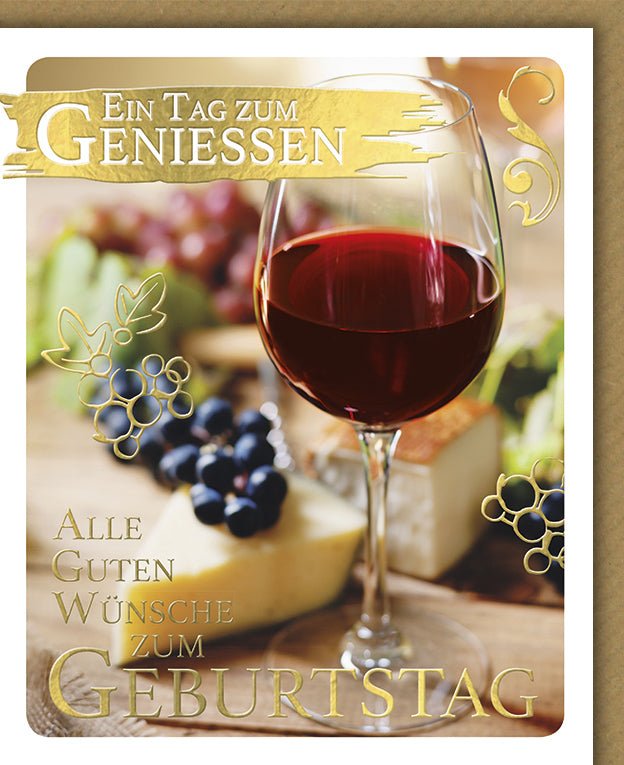 Geburtstags - Doppelkarte mit Weintrauben & Weinglas Design – Elegante Glückwunschkarte für Genussvolle Feier, Festlicher Cheers Toast - Anstoß, 120 - 150 Zeichen