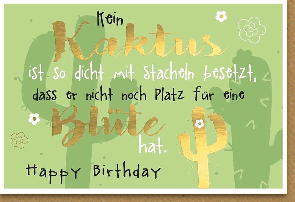 Geburtstags - Doppelkarte mit Witz: Lustige Kakteen & Humorvolle Sprüche, Grüne Pflanzen - Cartoon Illustration, Glückwunsch Feier