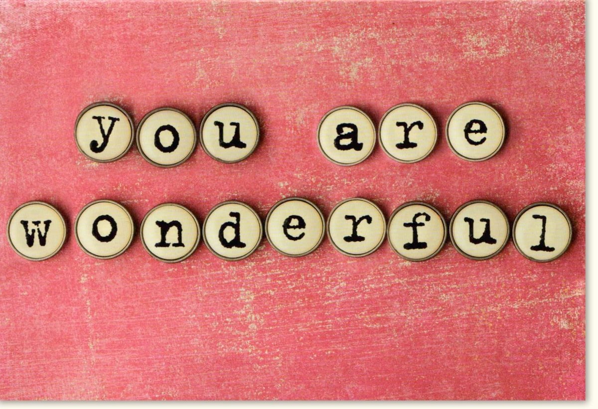 Geburtstags - & Feiertags - Doppelkarte "You Are Wonderful" - Handgemachte Grußkarte mit Spruch, Ermutigung & Kompliment, Liebe & Freundschaft, Wertschätzung für Valentinstag, Muttertag, Vätertag - Retro Vintage Design Buchstaben
