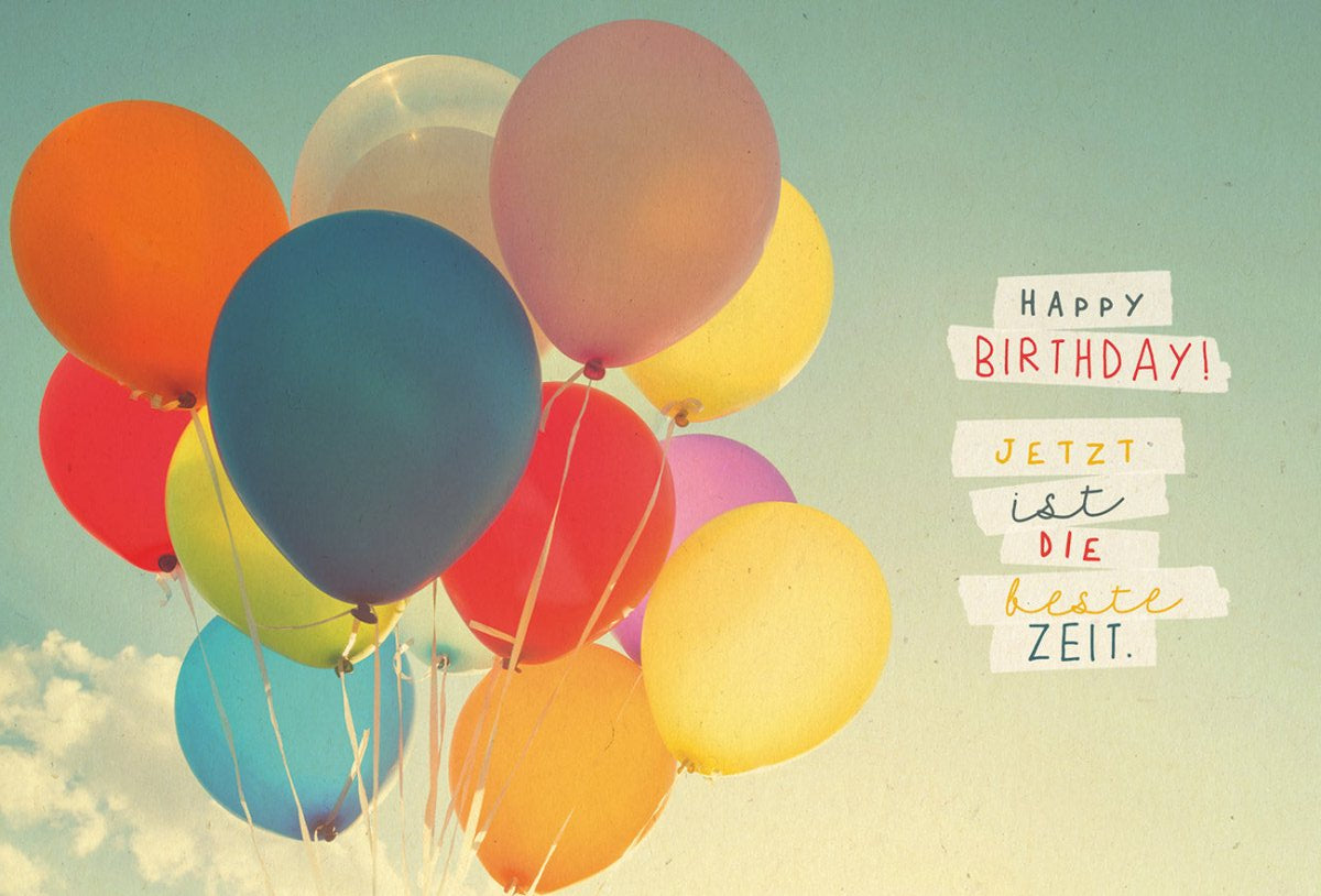 Geburtstags - Postkarte mit bunten Luftballons - Retro Himmel Design, Umweltfreundlich aus Zuckerrohrpapier, Vintage Glückwunschkarte zum Feiern