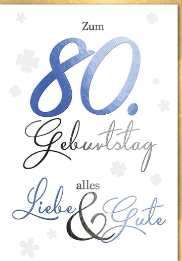 Geburtstagskarte 80. Jubiläum - A4 Maxi Glückwunschkarte mit Kleeblättern, Elegant in Schreibschrift für Feier & Gratulation