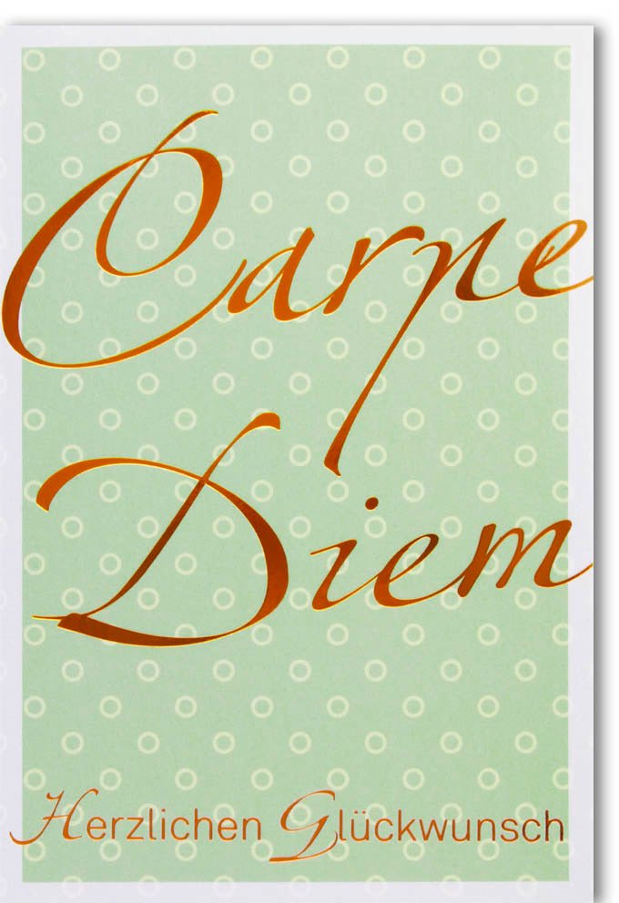 Geburtstagskarte "Carpe Diem" - Elegante Doppelkarte mit stilvollem Schriftzug, Grußkarte für Feier und Gratulation, Hellgrün mit Punkten, Hochwertiges Design Papeterie, 210x148mm