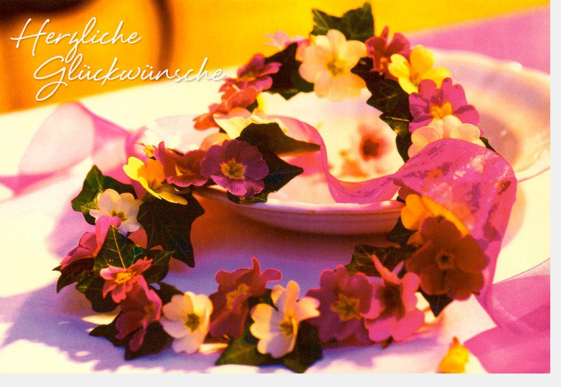 Geburtstagskarte Doppelkarte - Bunte Blumenherz - Glückwunschkarte mit Herzlichem Spruch & Tischdeko