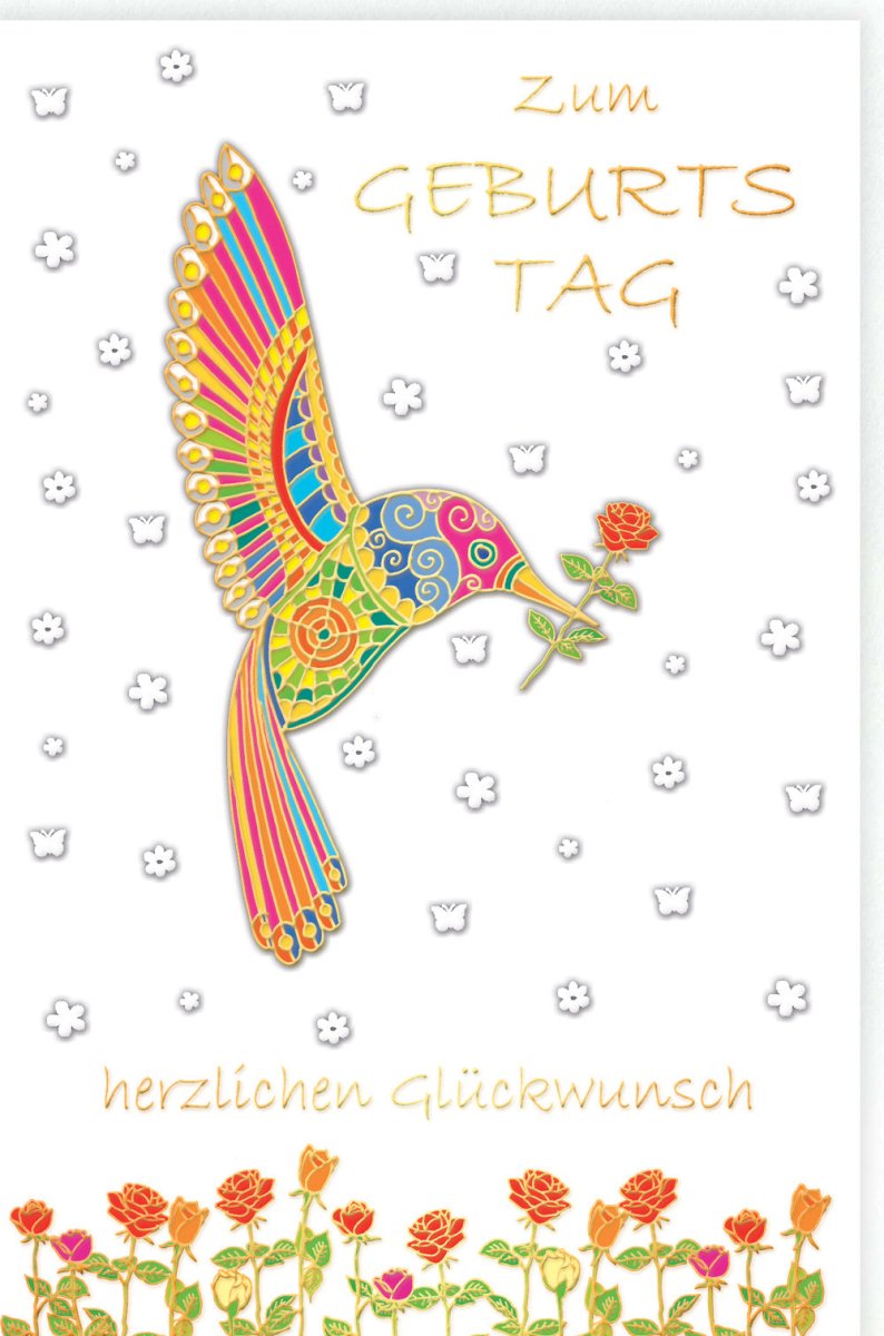 Geburtstagskarte Doppelkarte – Farbenfrohe Vogel & Blumen Illustration, Fröhliche Glückwunschkarte für Jubiläum & Festlichkeiten, Bunte Grußkarte mit Umschlag, Papeterie Geschenk