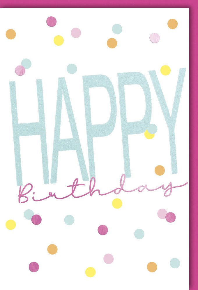 Geburtstagskarte Doppelkarte Happy Birthday mit bunten Punkten und Schriftzug in Pastellfarben ideal für Geburtstagsgrüße und Glückwünsche mit umschlag