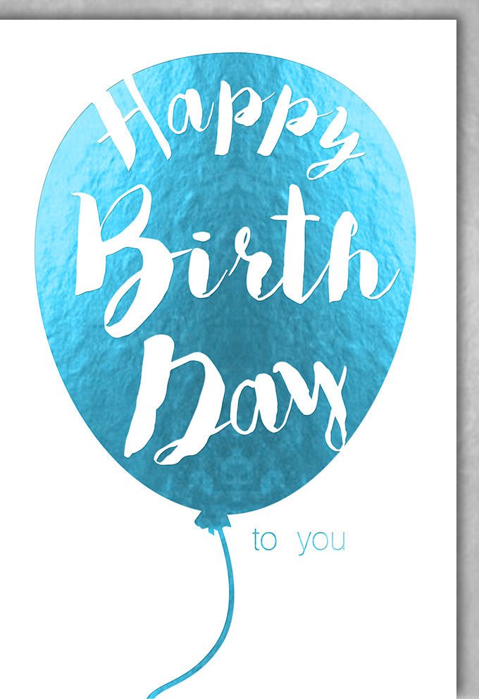 Geburtstagskarte Doppelkarte mit Ballon - Motiv - Glückwunschkarte in Blau/Weiß, Schriftzug & Feier - Design für Jubiläum und Gratulation