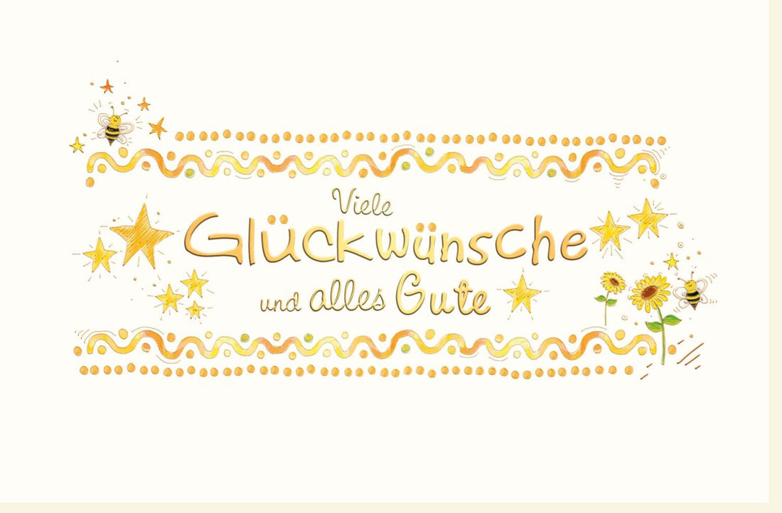 Geburtstagskarte Doppelkarte mit Sternen & Bienen - Neutrale Glückwunschkarte für Feier und Gratulation, Punkte & Schlängellinien Design, Allzweck Grußkarte für Freude & Wünsche