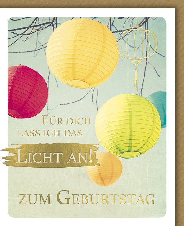 Geburtstagskarte Doppelkarte – Vintage Glückwunschkarte mit Lampions, Festlich Farbenfroher Geburtstagsgruß, Elegantes Design