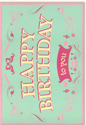 Geburtstagskarte Frau - "Happy Birthday" im Retrostil, Rosa Pink Vintage Schriftzug, Elegante Grußkarte mit Geschwungenen Linien, Glückwunschkarte zum Geburtstag mit Feier - Dekoration, Doppelkarte