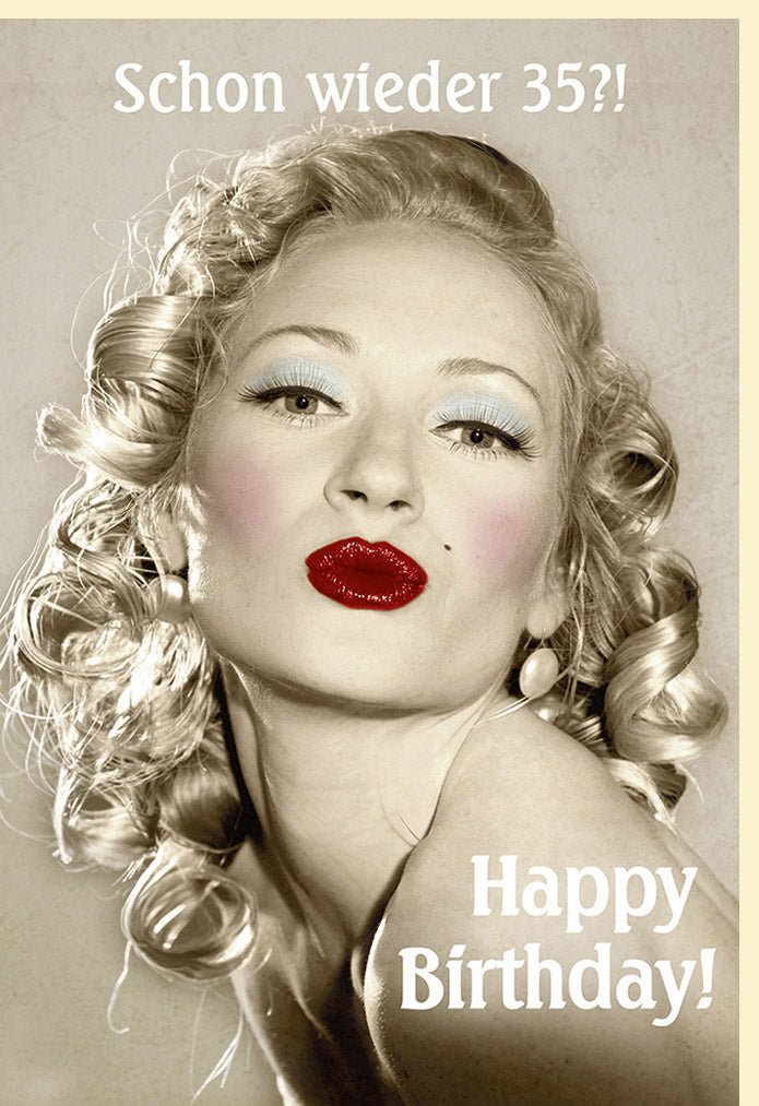 Geburtstagskarte Frau Lustig Vintage - Retro Humor Alter Spruch, Witzige Glückwunschkarte zur Gratulation, Party Geschenkkarte für Weiberfastnacht & Fasching, Feierliche Doppelkarte