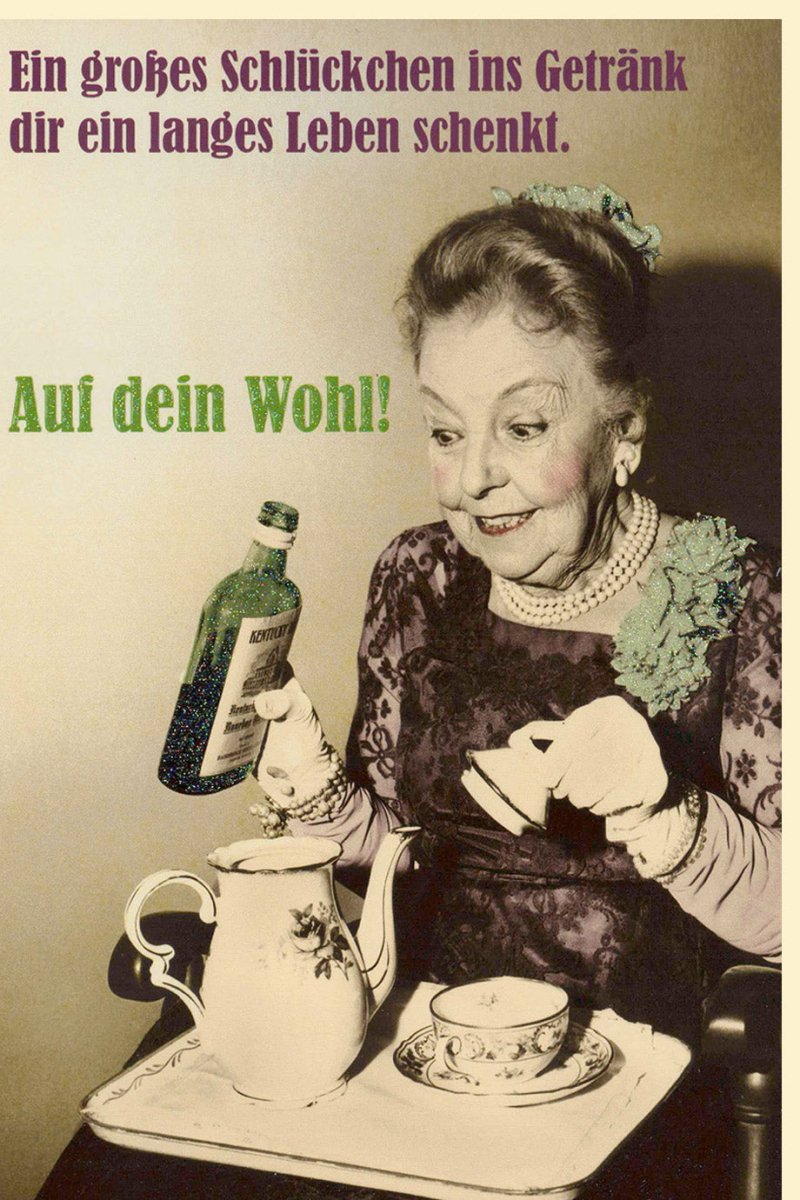 Geburtstagskarte für Ältere Damen - Witzige Retro Doppelkarte mit Spruch, Humorvoller Glückwunsch zum Geburtstag, Vintage Trinken - Toast Gratulation, Lustige Feierkarte
