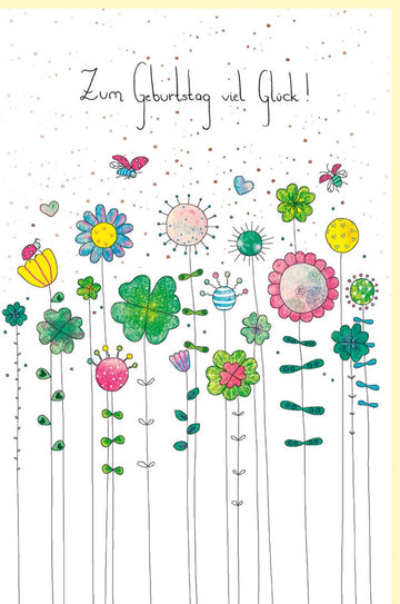 Geburtstagskarte für Frauen und Mädchen – Handgemachte Glückwunschkarte mit Blumenillustration, Naturkarton & Roségold Folie, Farbenfrohes Design mit Blindprägung, Einzigartige Pflanzenmotiv - Karte in Rosa & Grün
