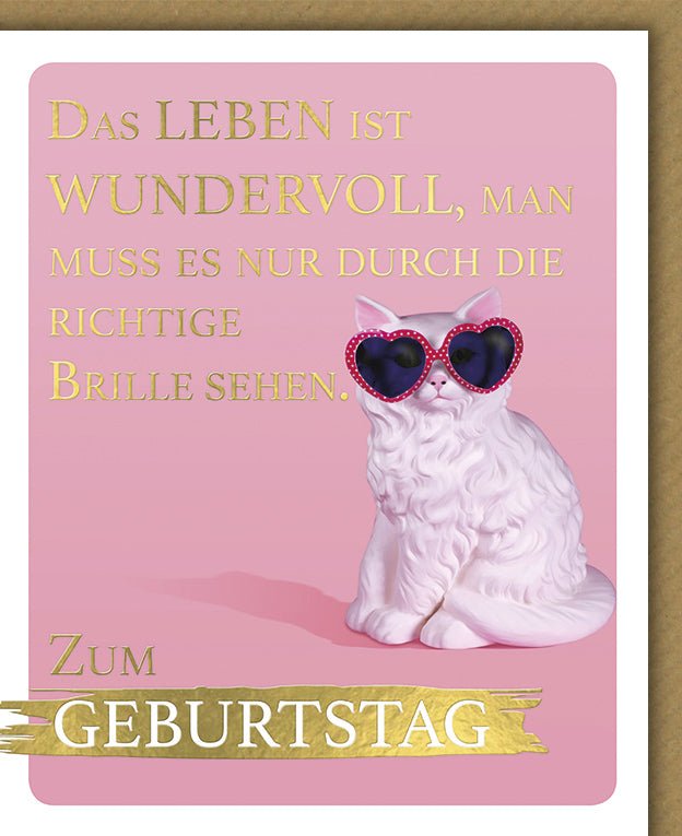 Geburtstagskarte für Frauen - Witzige Katze mit Sonnenbrille & Herz, Rosa Glückwunschkarte, Humorvolles Tiermotiv